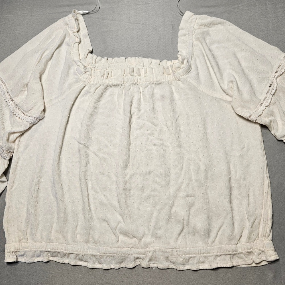 Maurices Blouse Womens 1X White Swiss Dot Ruffle Tiered Bell Sleeve Boho Top